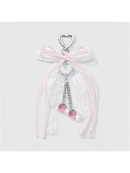 Keypus - Y2K Lace Bow Heart Strawberry Bag Charm Keychain