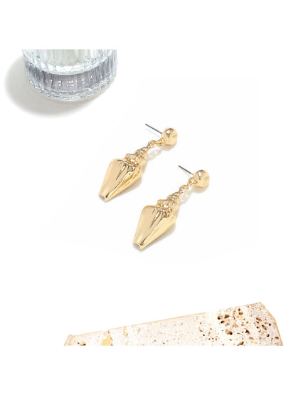 Earedge - Gold Tone Ocean Shell Statement Dangle Earrings