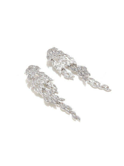 Earedge - Plated Leaf Tassel Statement Drop Earrings