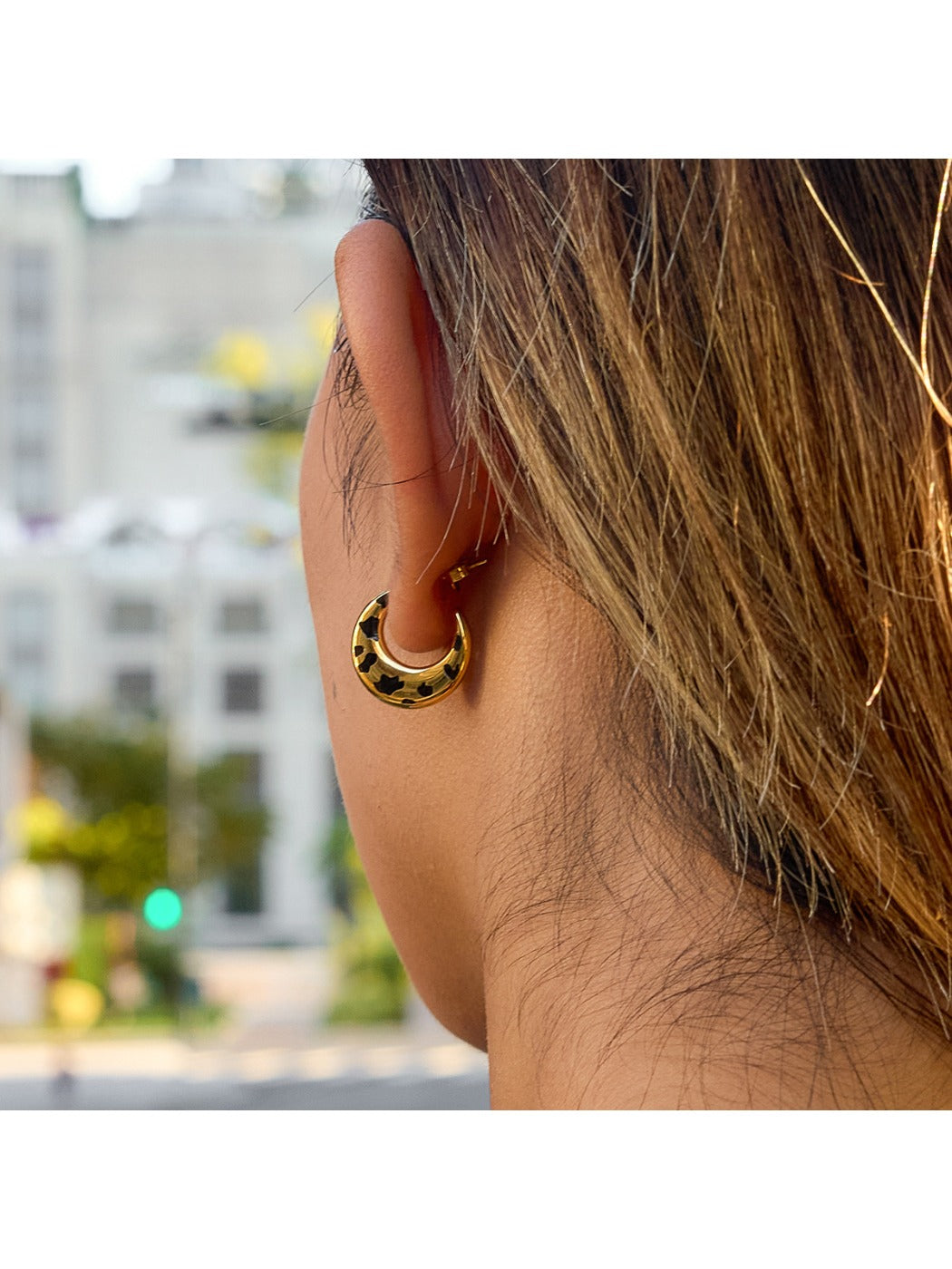 Earedge - Leopard Print Moon Hoop Earrings