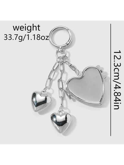 Keypus - Silver Tone Heart Mirror Charm Chain Keychain