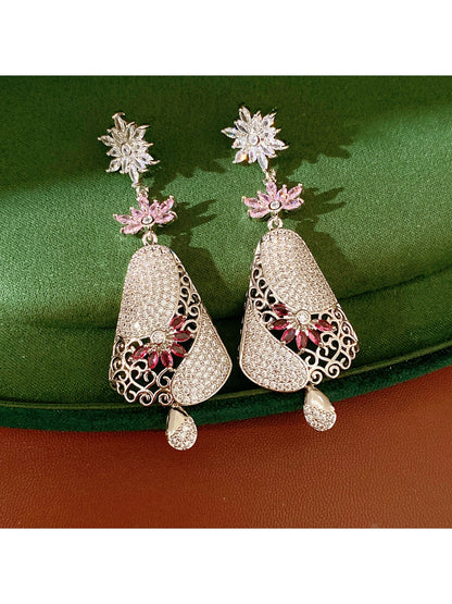 Earedge - Vintage Floral Drop Rhinestone Dangle Earrings
