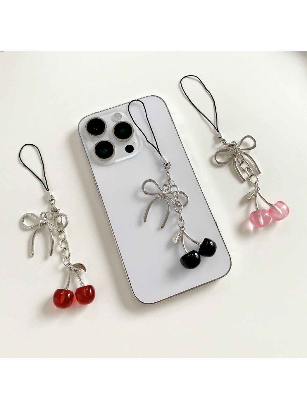 Keypus - Alloy Plastic Cherry Bow Lanyard Keychain