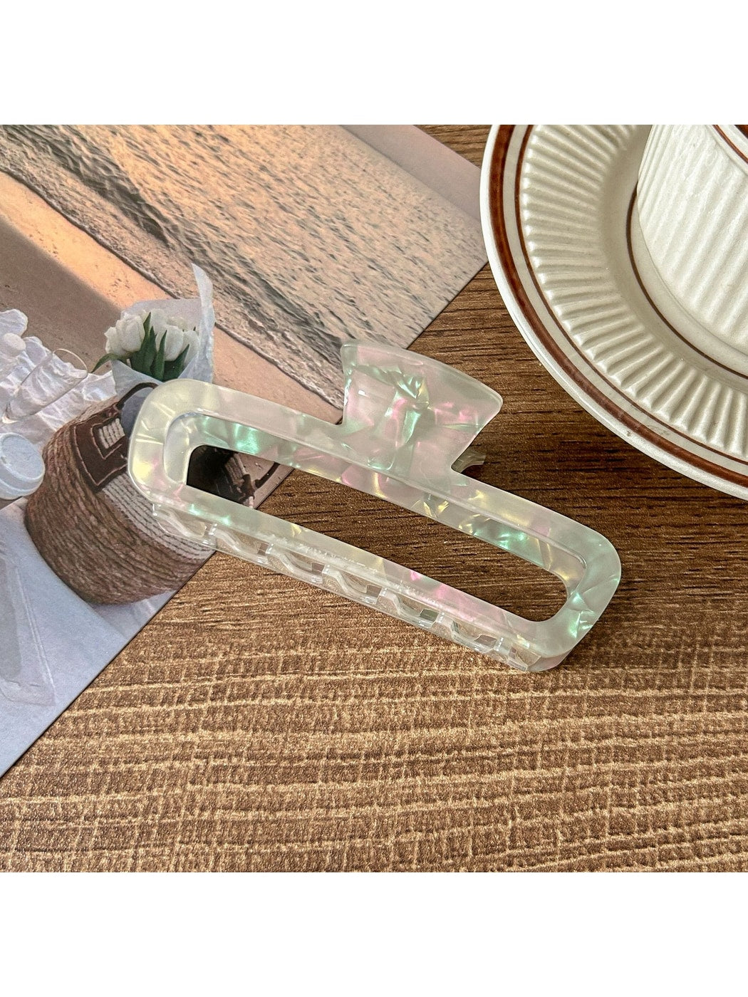 Beau - Glossy PVC Alloy Iridescent Hair Claw Clip