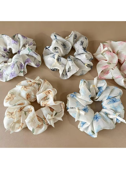 Gifty - Floral Butterfly Bow Polyester Scrunchie
