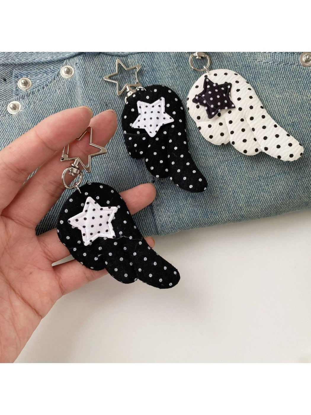 Keypus - Polka Dot Wing Fabric Bag Charm Keychain