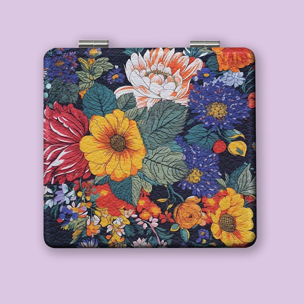 Mirroray - Foldable Floral Print Compact Makeup Mirror