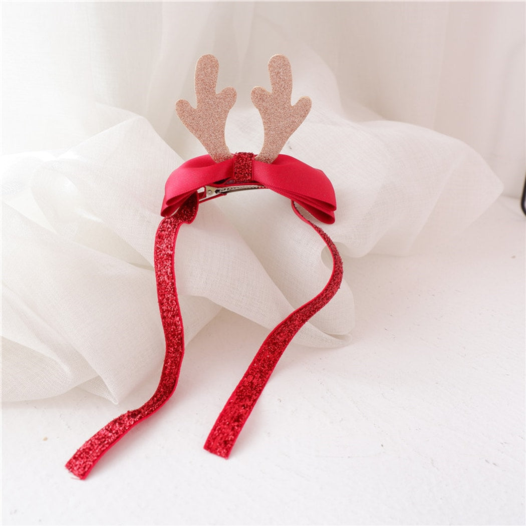 Beau - Christmas Deer Antler Glitter Bow Hair Clip