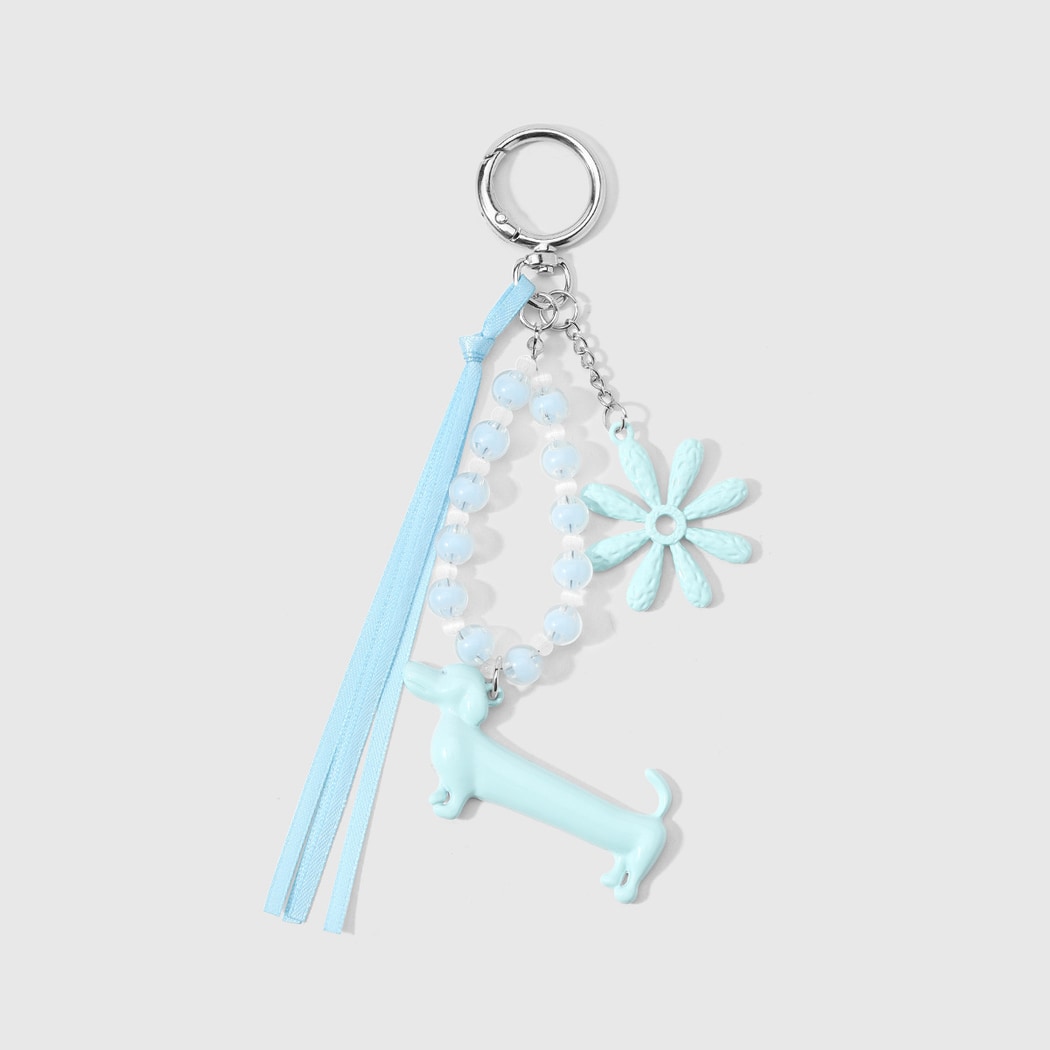 Keypus - Cartoon Dachshund Beaded Ribbon Keychain