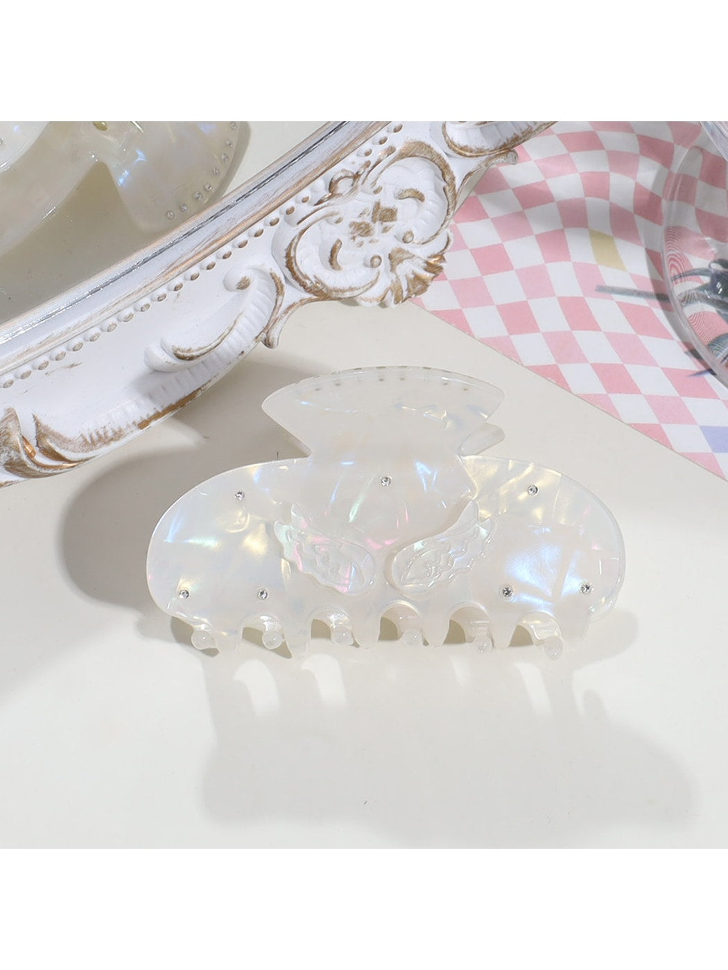 Beau - Acrylic Alloy Angel Wing Half Round Claw Clip