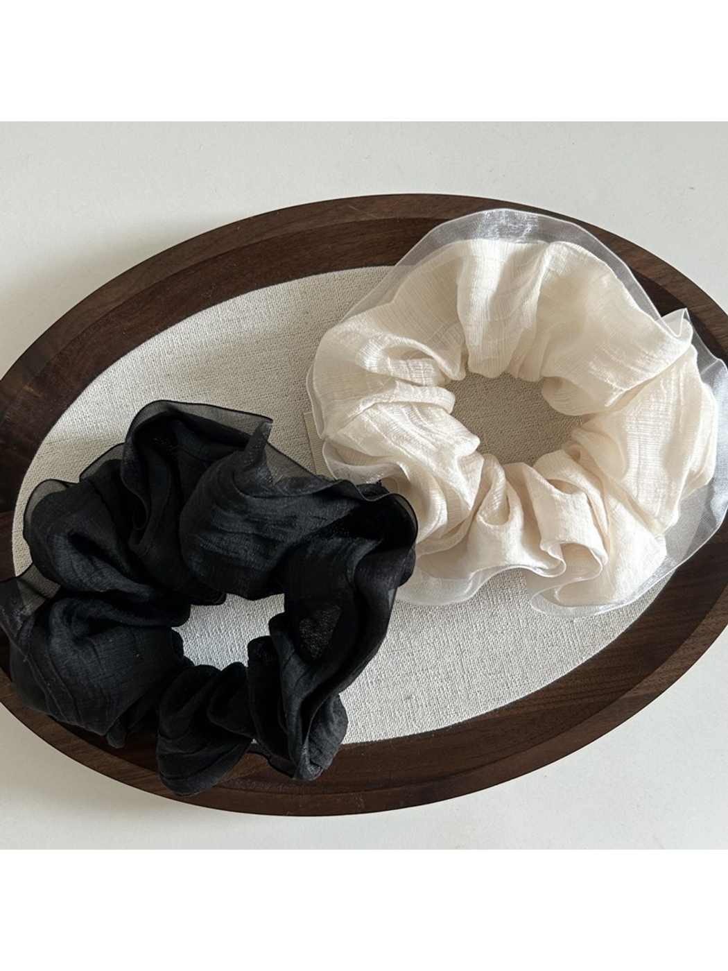 Gifty - Solid Mesh Lace Trim Oversized Scrunchie
