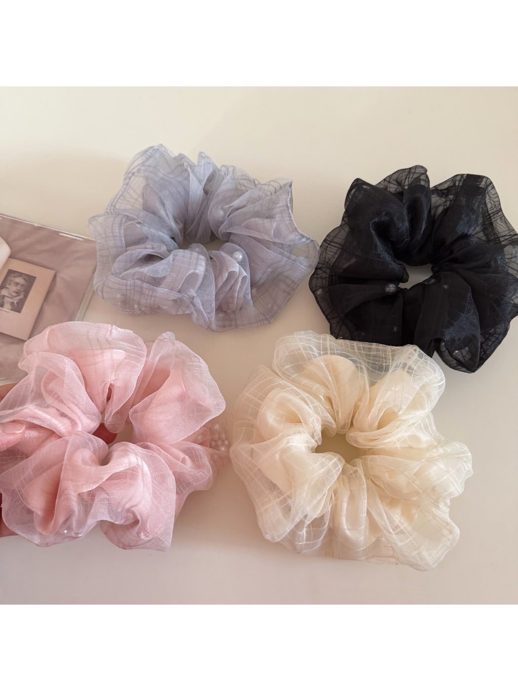 Gifty - Plaid Mesh Satin Scrunchie