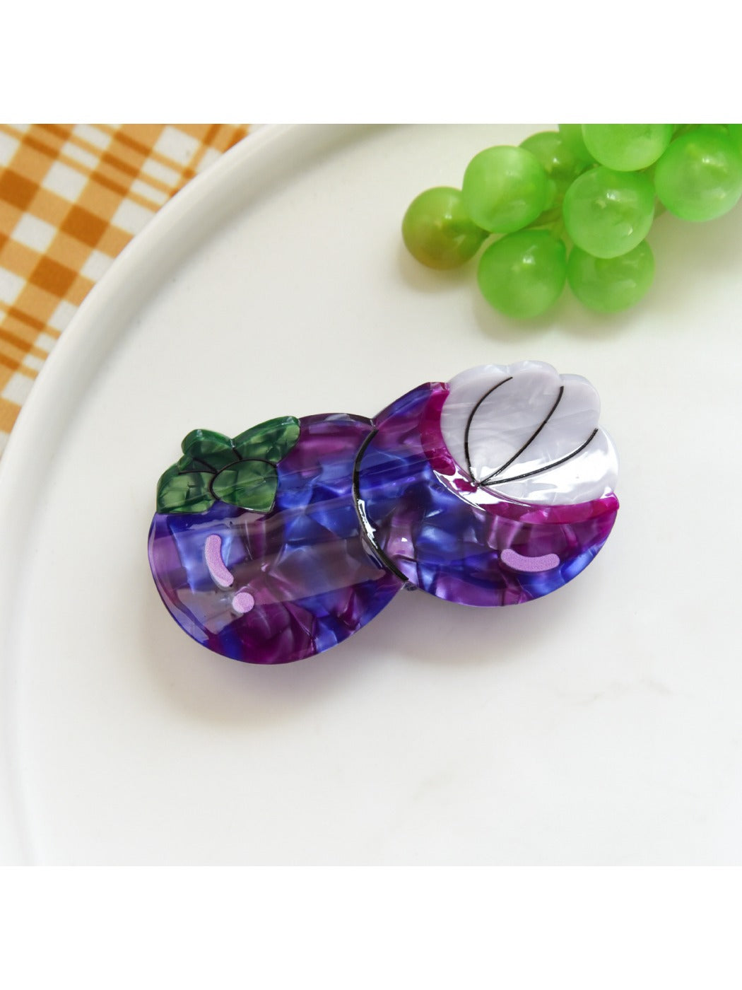 Beau fruit shaped hair clip in a gift box with decorative packaging