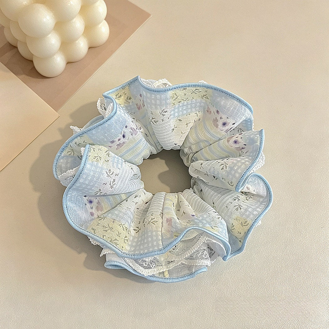 Gifty - Floral Lace Trim Ruffle Edge Fabric Scrunchie