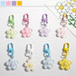 Sweet flower-shaped keychain with pastel colors on a white background