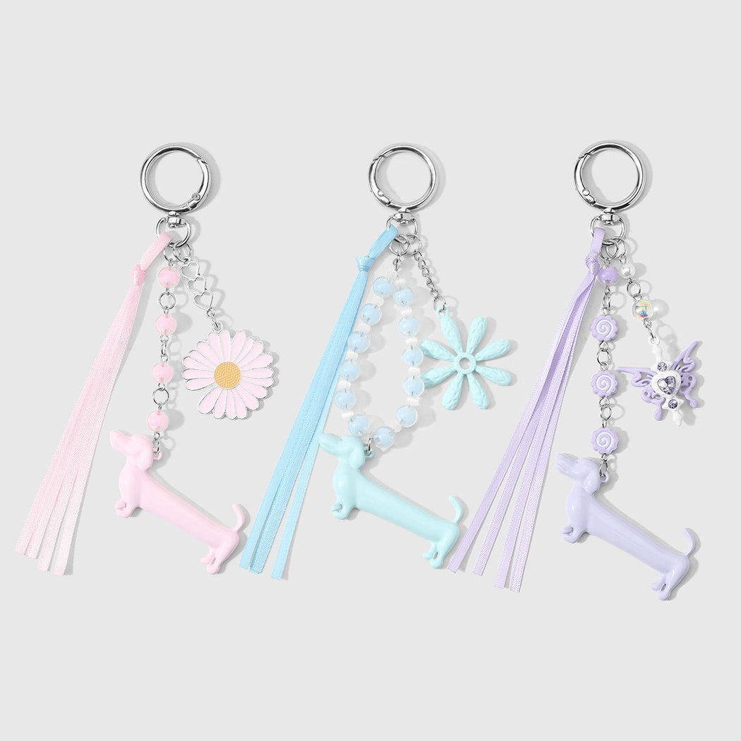 Keypus - Cartoon Dachshund Beaded Ribbon Keychain