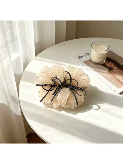 Beau - Polyester Mesh Gathered Bow Detail Claw Clip