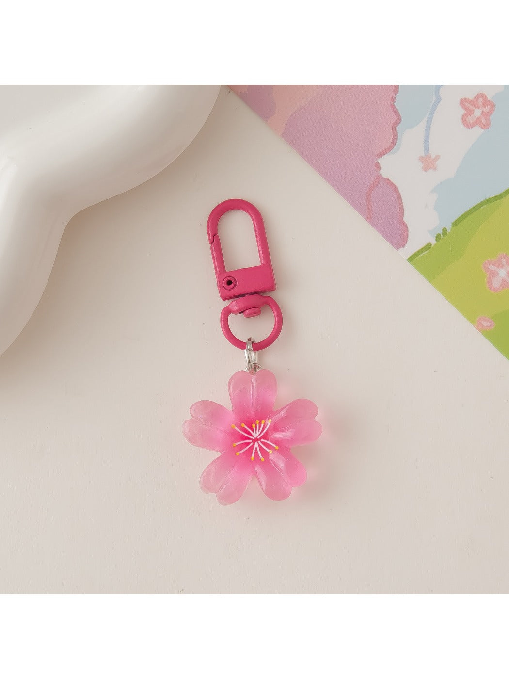 Keypus - Cute Solid Color Cherry Blossom Keychain