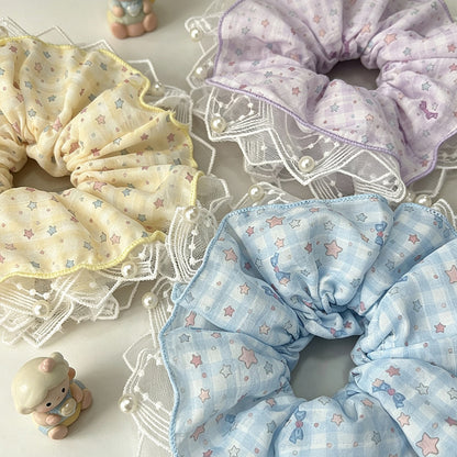 Gifty - Polyester Star Print Lace Edge Scrunchie