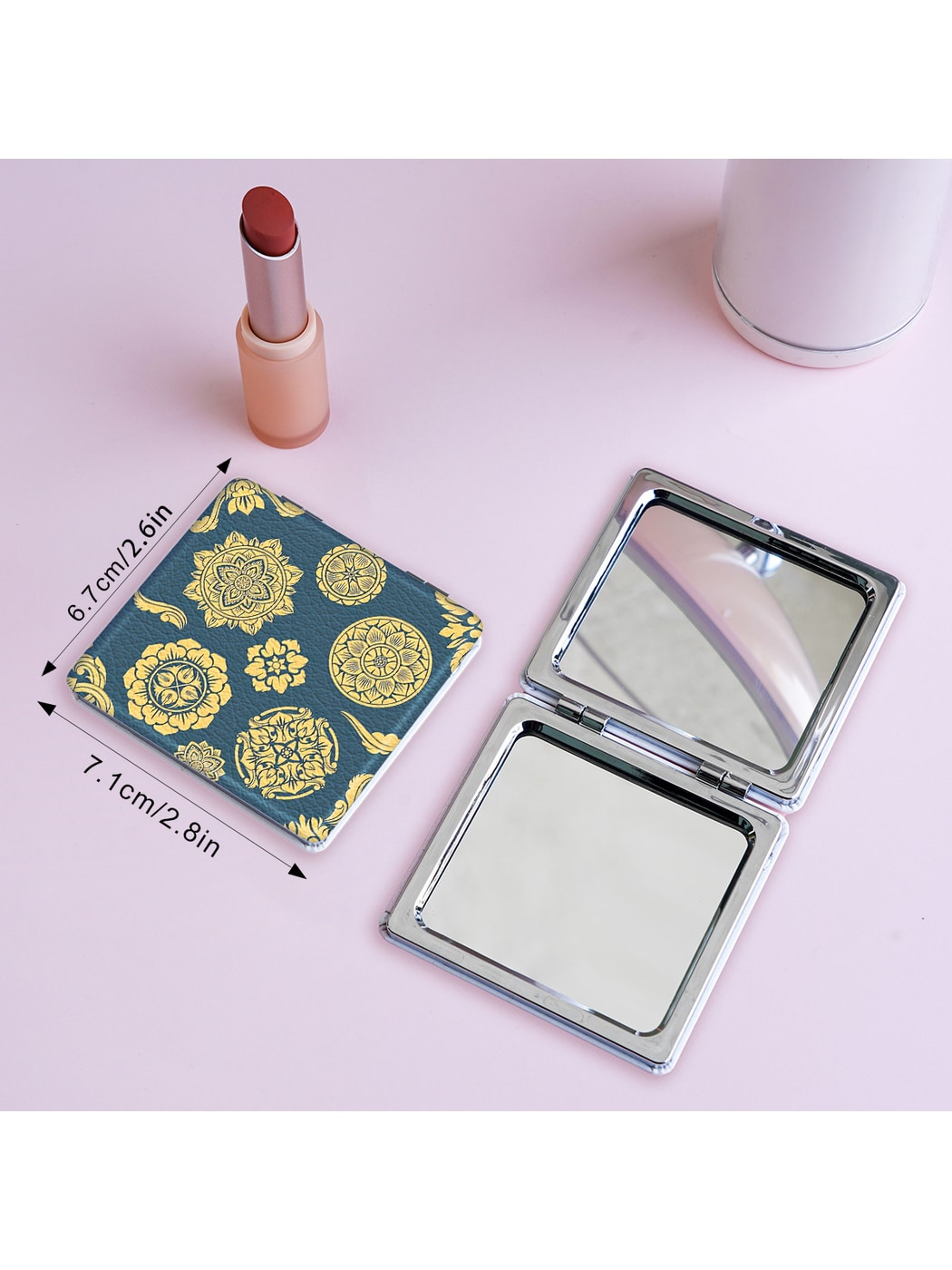 Mirroray - Decorative Flower Print Travel Vanity Mirror