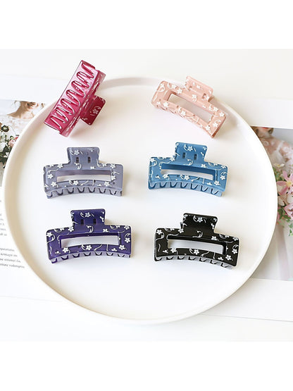 Beau - Square Hollow Floral Print Hair Claw Clip