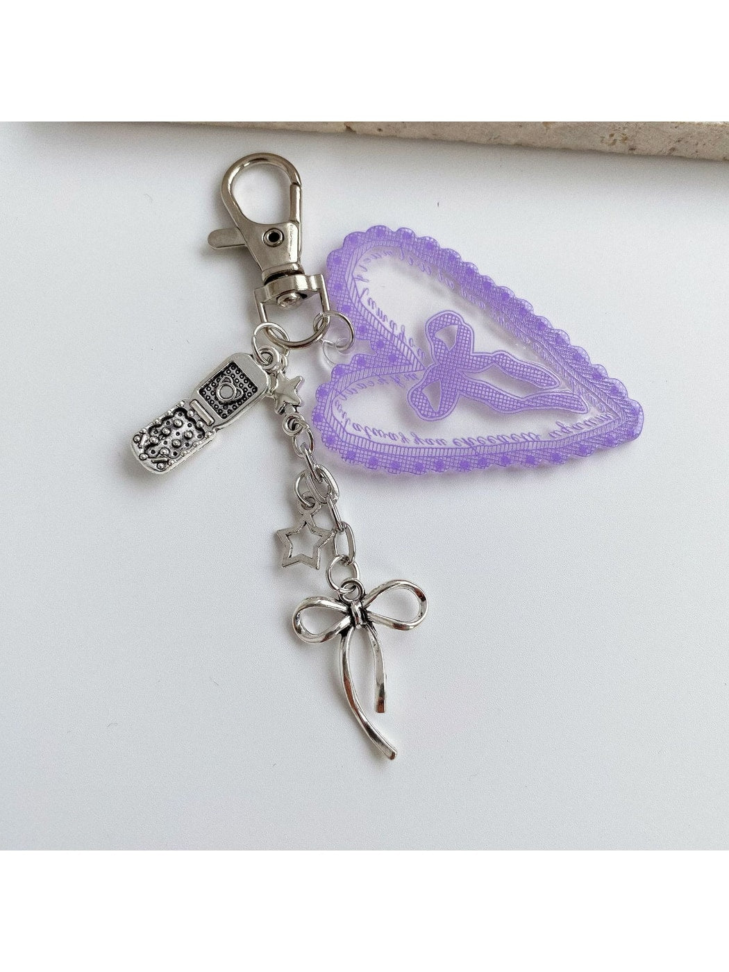 Keypus - Heart Pendant Bow Detail Bag Charm Keychain