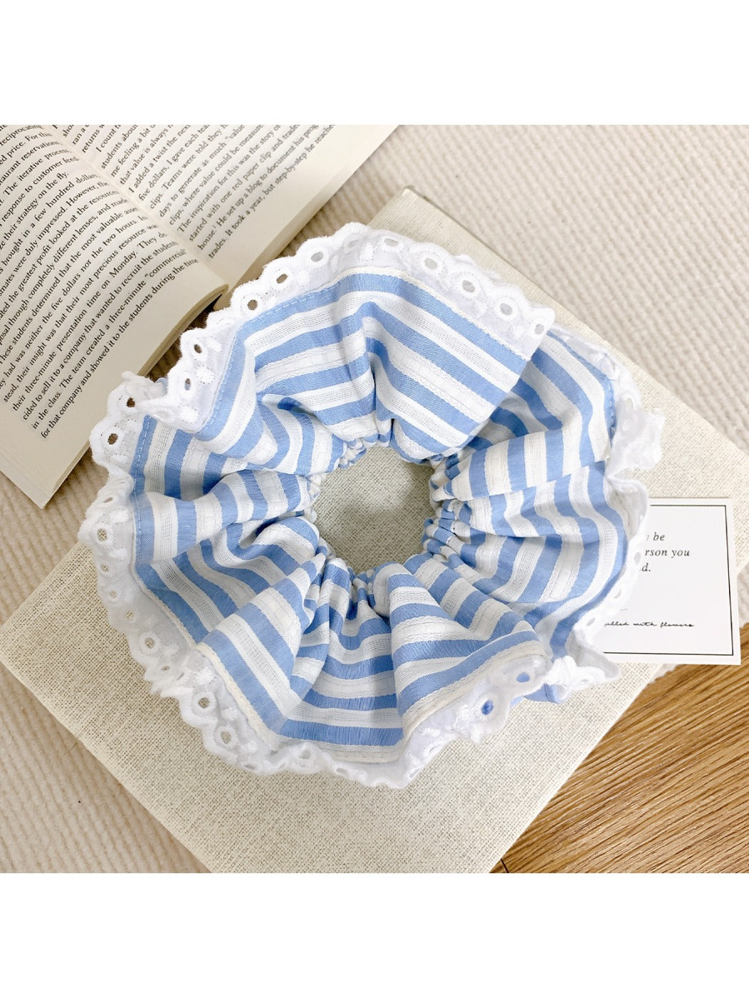 Gifty - Blue White Striped Lace Hair Tie