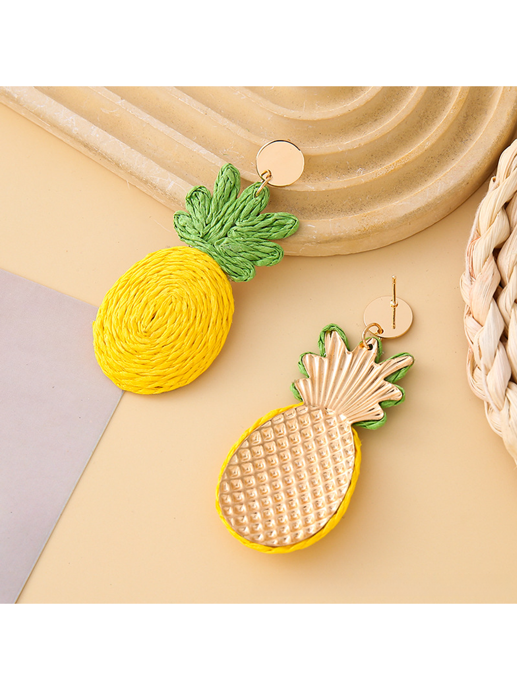 Earedge - Pineapple Raffia Alloy Drop Earrings