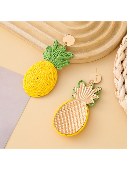 Earedge - Pineapple Raffia Alloy Drop Earrings