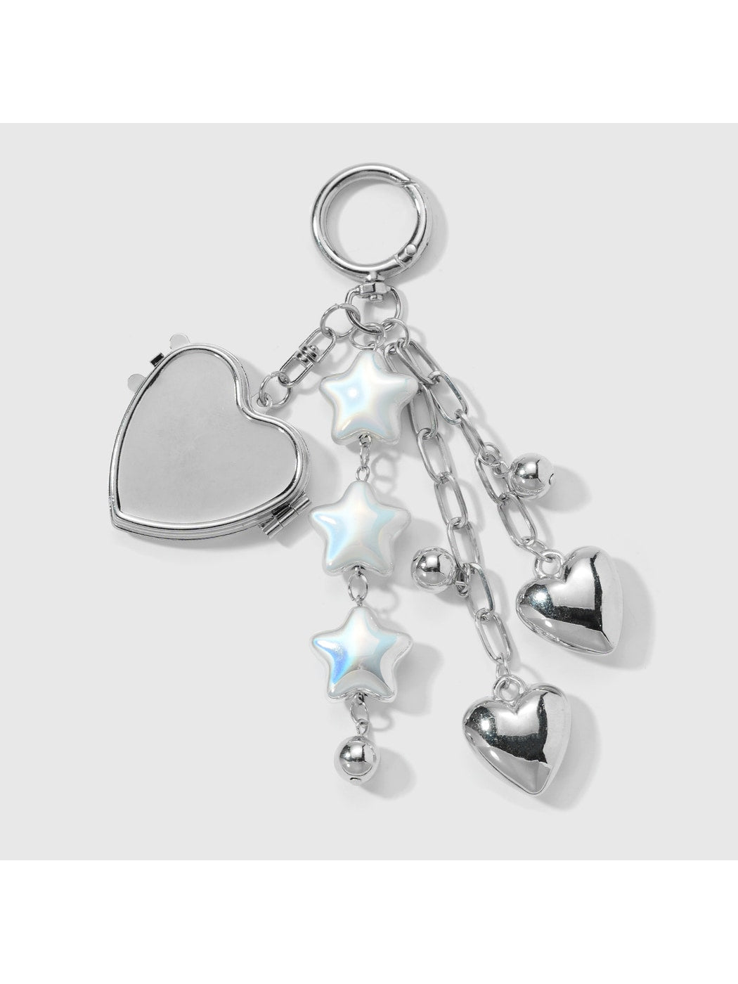 Keypus - Silver Tone Heart Mirror Charm Chain Keychain