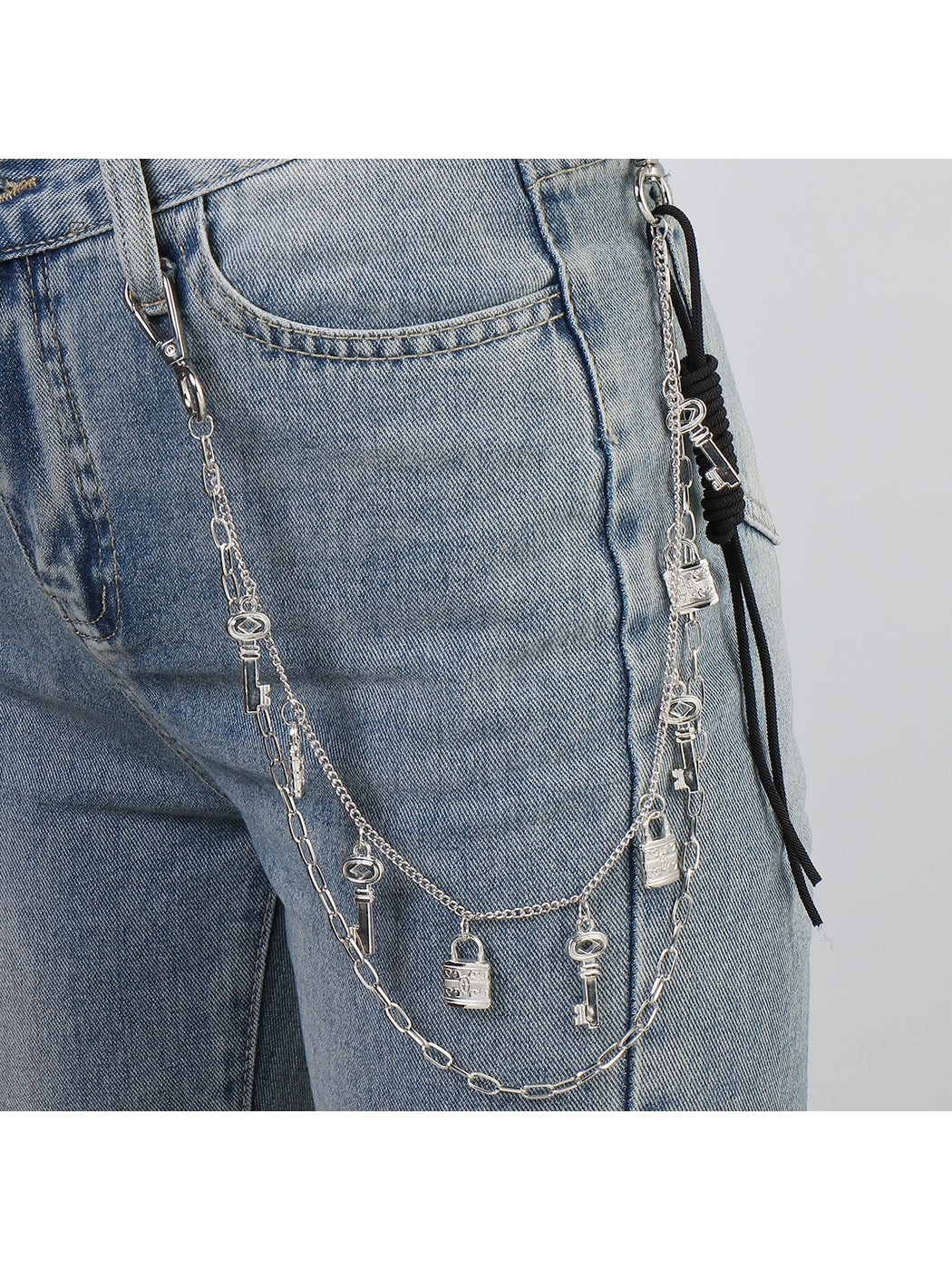 Keypus - Silver Tone Key and Lock Charm Chain Keychain