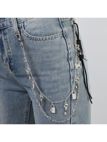 Keypus - Silver Tone Key and Lock Charm Chain Keychain
