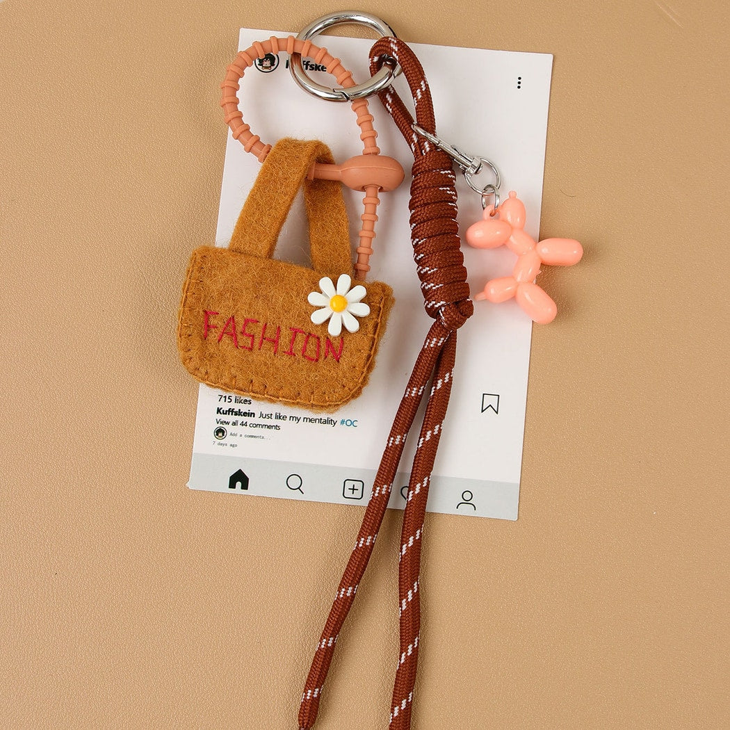 Keypus - Floral Mini Bag Cord Detail Alloy Keychain