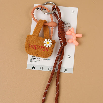 Keypus - Floral Mini Bag Cord Detail Alloy Keychain