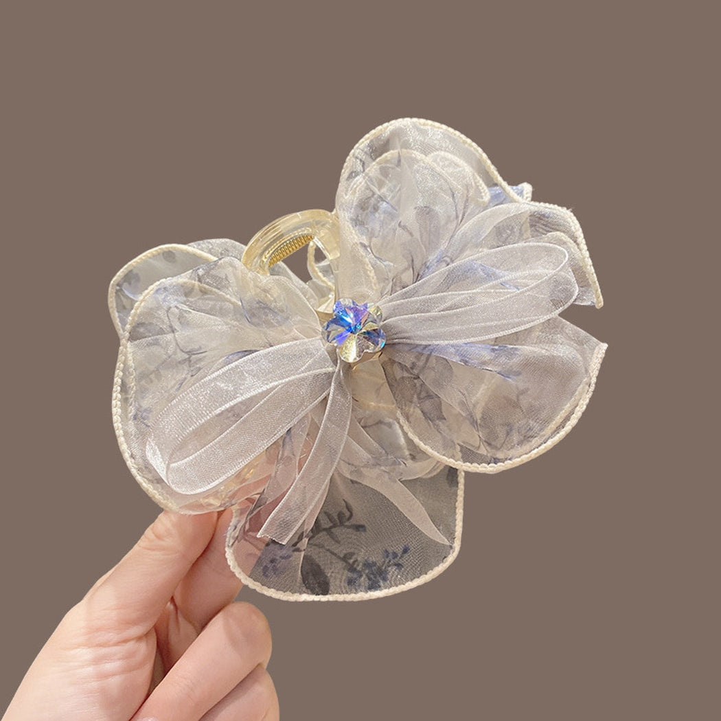 Beau - Floral Organza Bow Plastic Alloy Claw Hair Clip