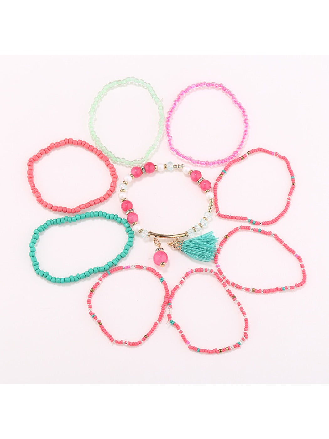 Lovra multi-row beaded bracelet displayed flat showing bead arrangement and clasp