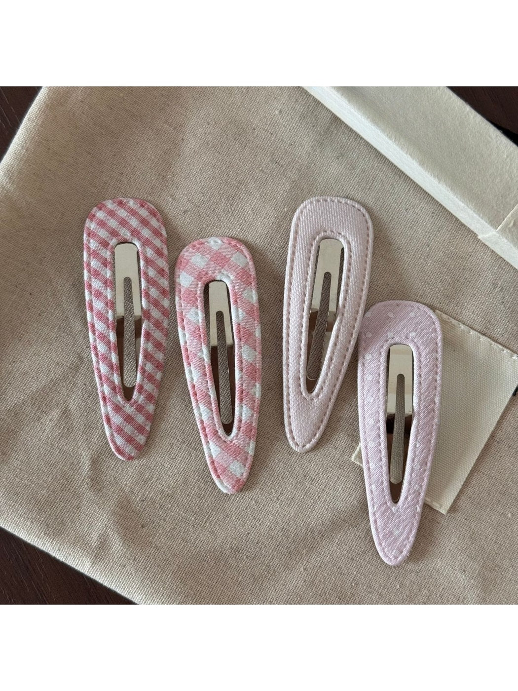 Beau - Plaid Fabric Covered Water Drop Hair Clip