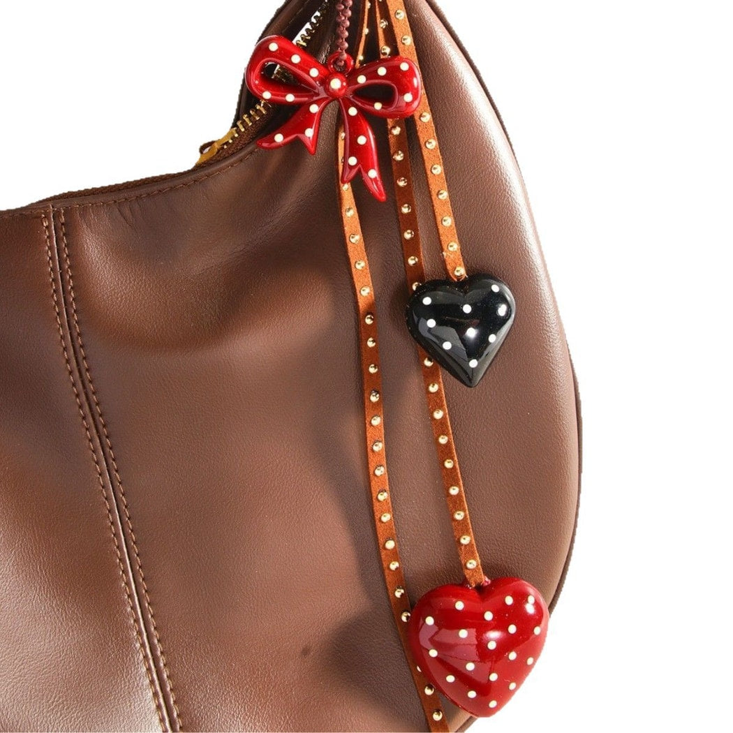 Keypus - Heart Pattern PU Strap Alloy Bag Charm Keychain
