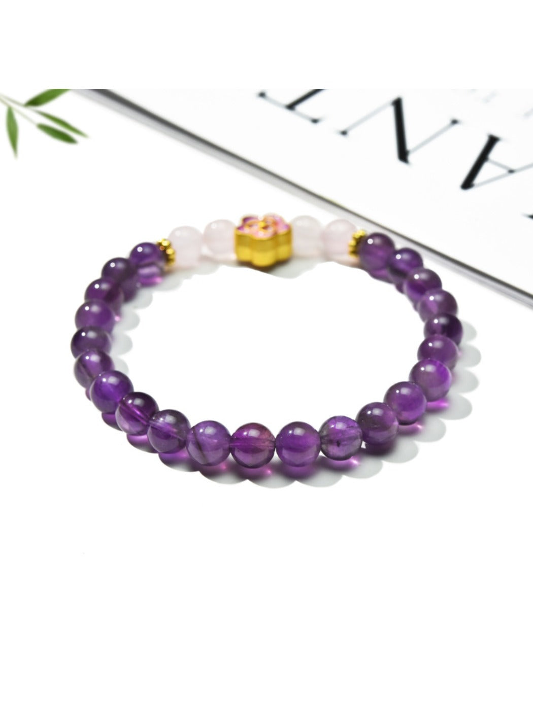 Side view of Lovra vintage floral beaded bracelet displaying bead texture and colors