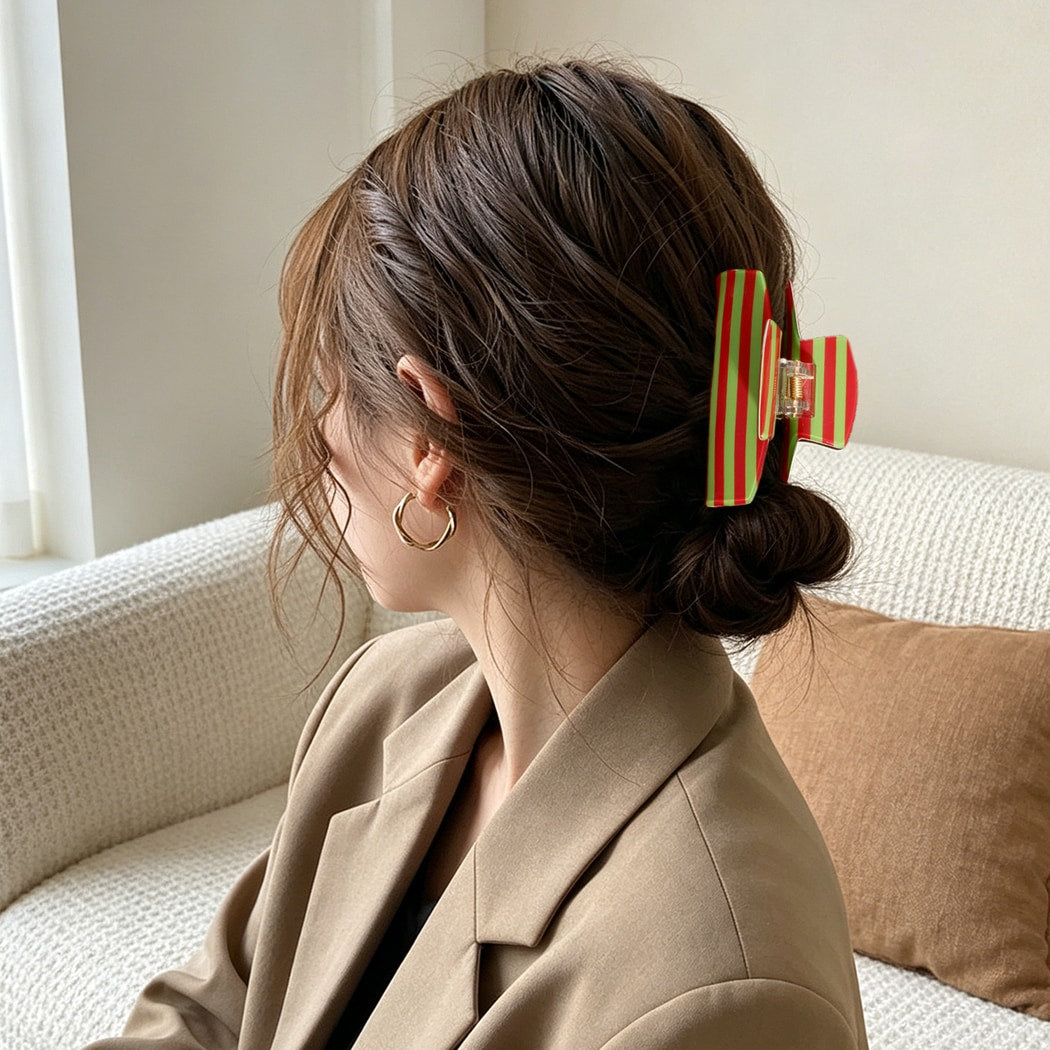 Beau - Striped Geometric Pattern Claw Clip