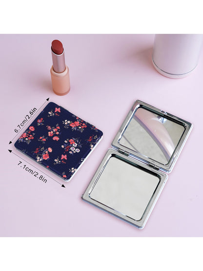 Mirroray - Floral Print PU Cover Folding Makeup Mirror