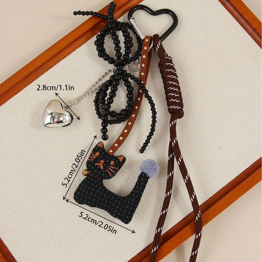 Keypus - Heart Pattern PU Strap Alloy Bag Charm Keychain