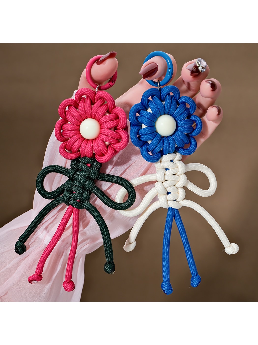 Keypus - Nylon and Alloy Floral Hanging Charm Keychain