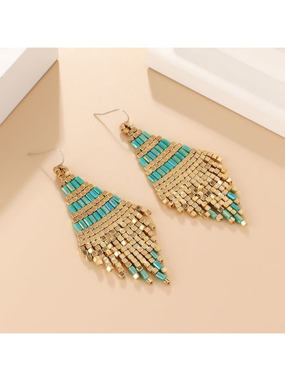 Earedge - Color Block Geometric Tassel Earrings