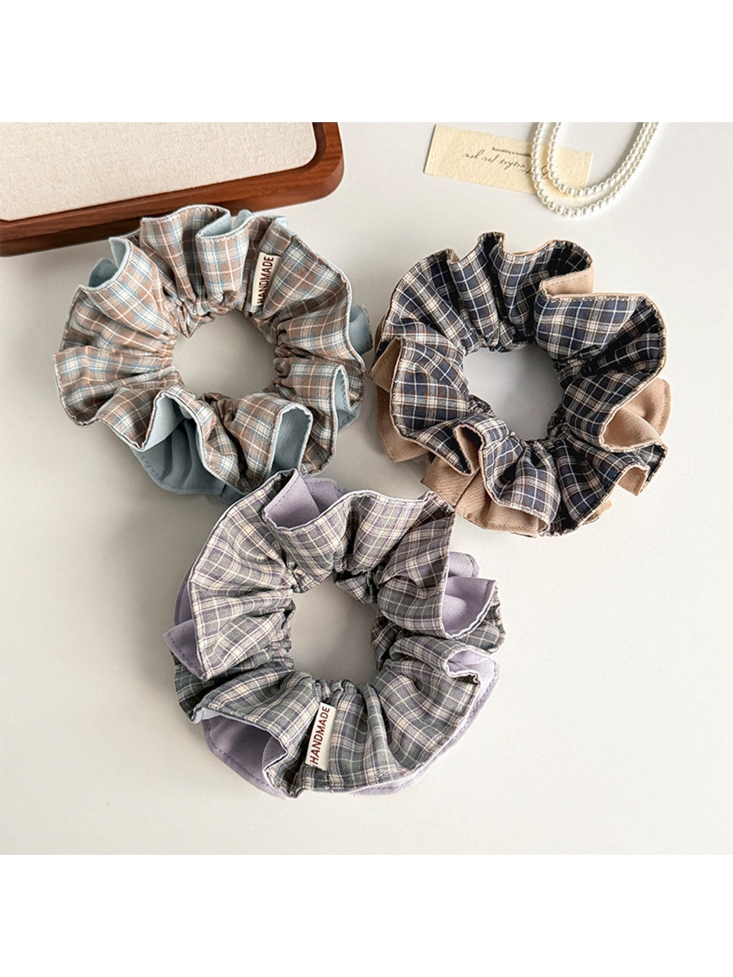 Gifty - High Elastic Plaid Fabric Scrunchie