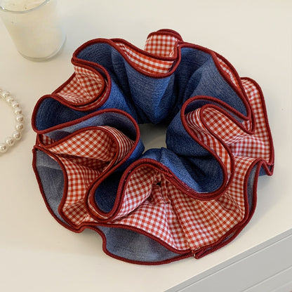 Gifty - Layered Gingham Trim Polyester Scrunchie