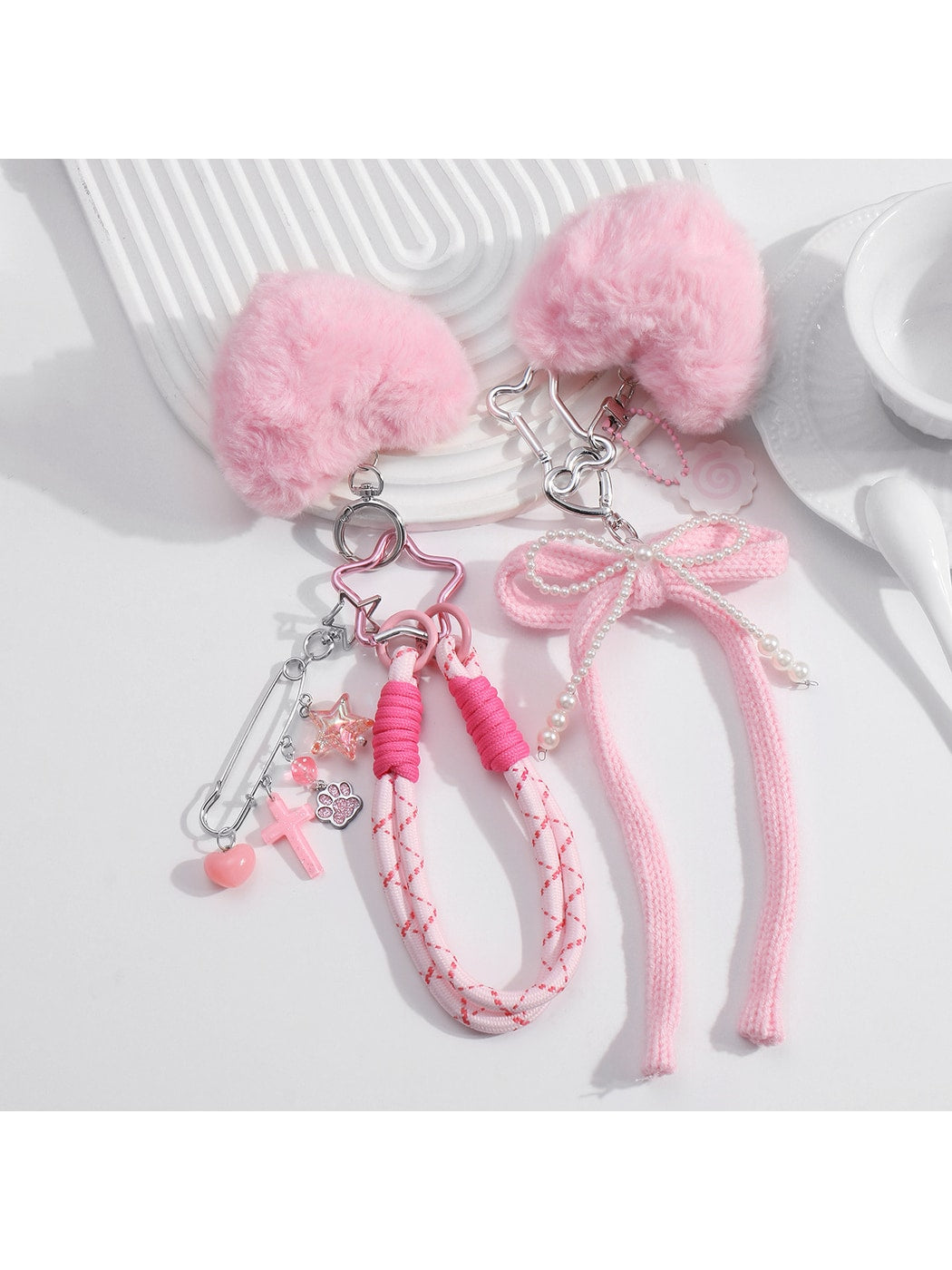 Keypus - Y2K Plush Heart Bow Charm Keychain Bag Charm
