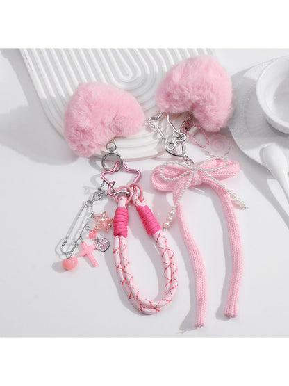 Keypus - Y2K Plush Heart Bow Charm Keychain Bag Charm