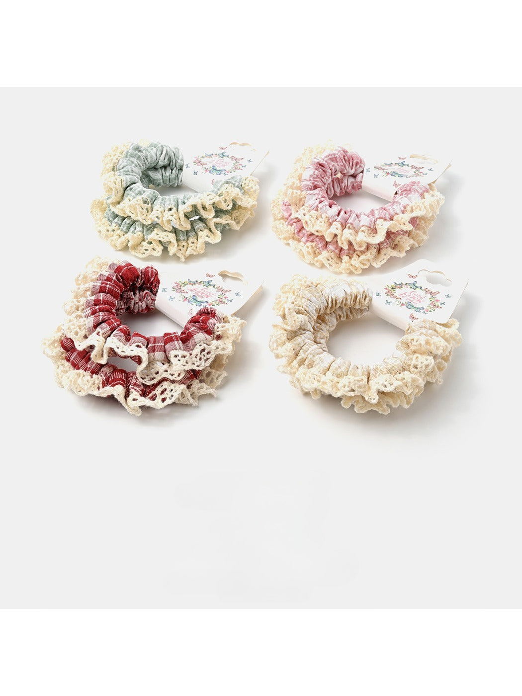 Gifty - Preppy Plaid Lace Scrunchie Set