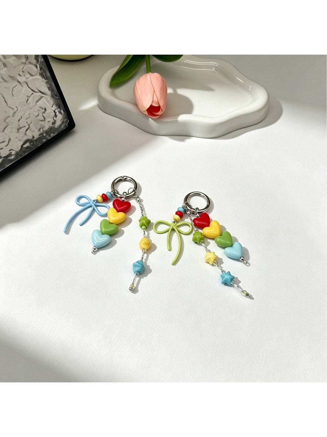 Keypus - Acrylic Heart and Bow Charm Chain Keychain